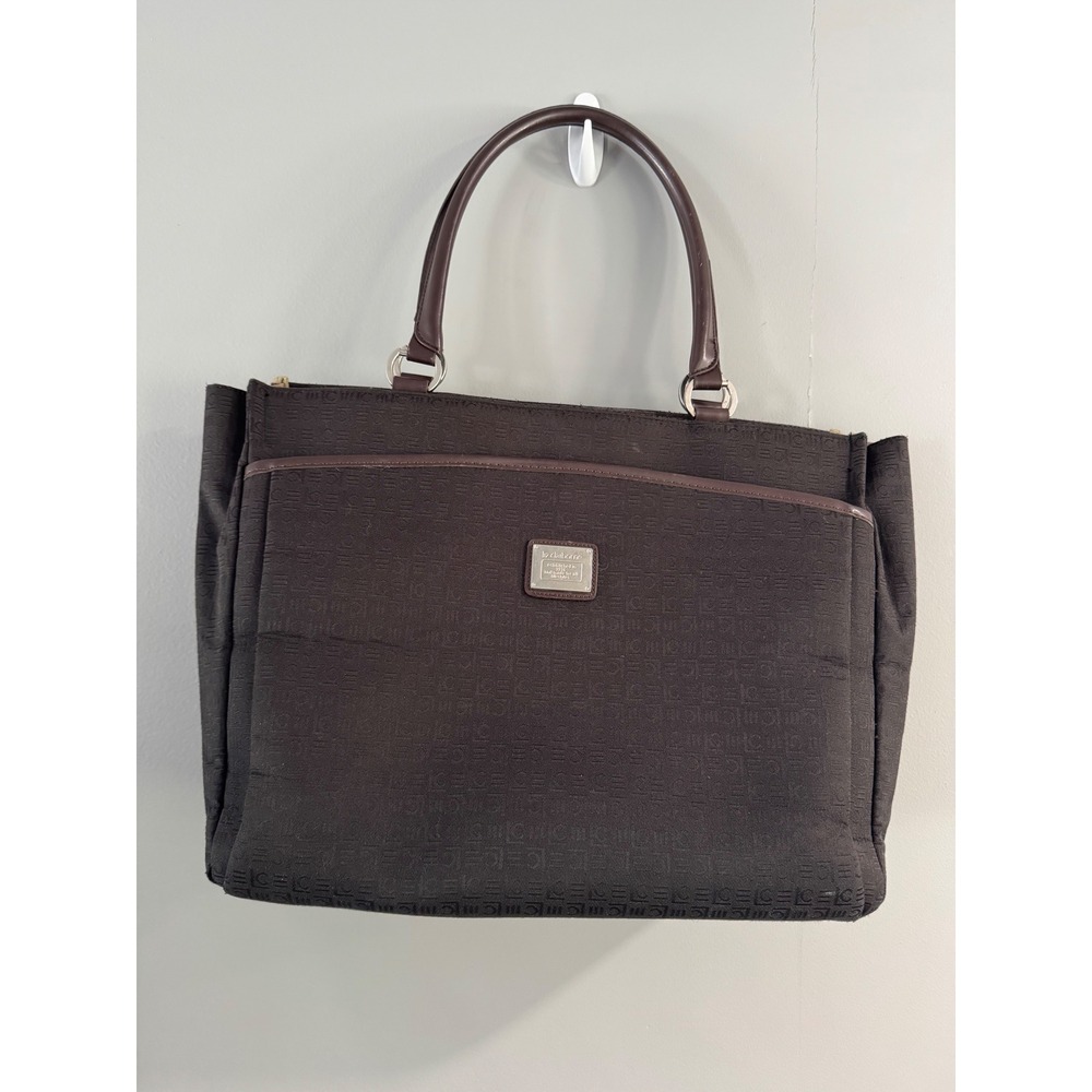 Liz‎ Claiborne Brown Logo Print Tote Bag Satchel Top Handle Shoulder Handbag